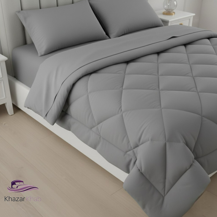 لحاف دونفره تکرنگ خزرخواب 4 تکه (طوسی)