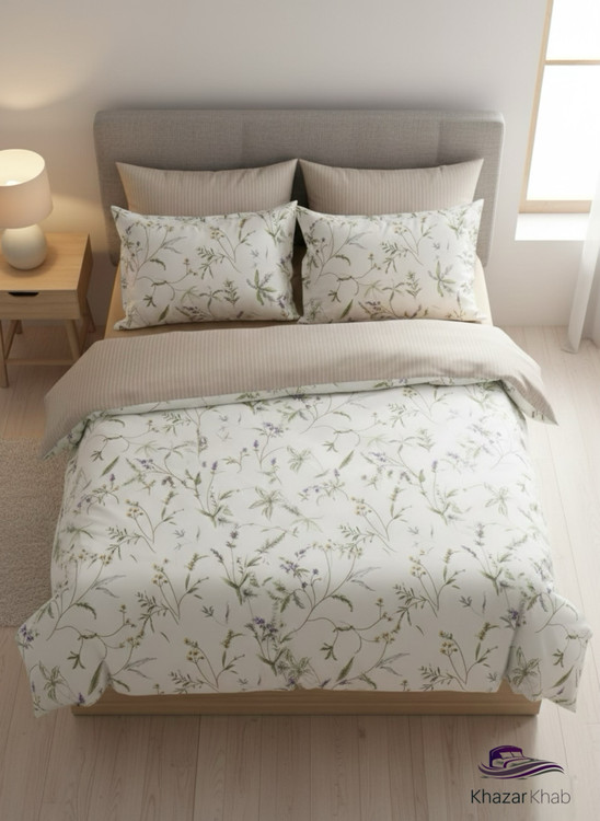 ست کاور لحاف نخ پنبه دو رو خزرخواب (لوندر)